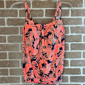 Lands End Tankini Swim Top Size 8 built in bra Leaf Tropical Print